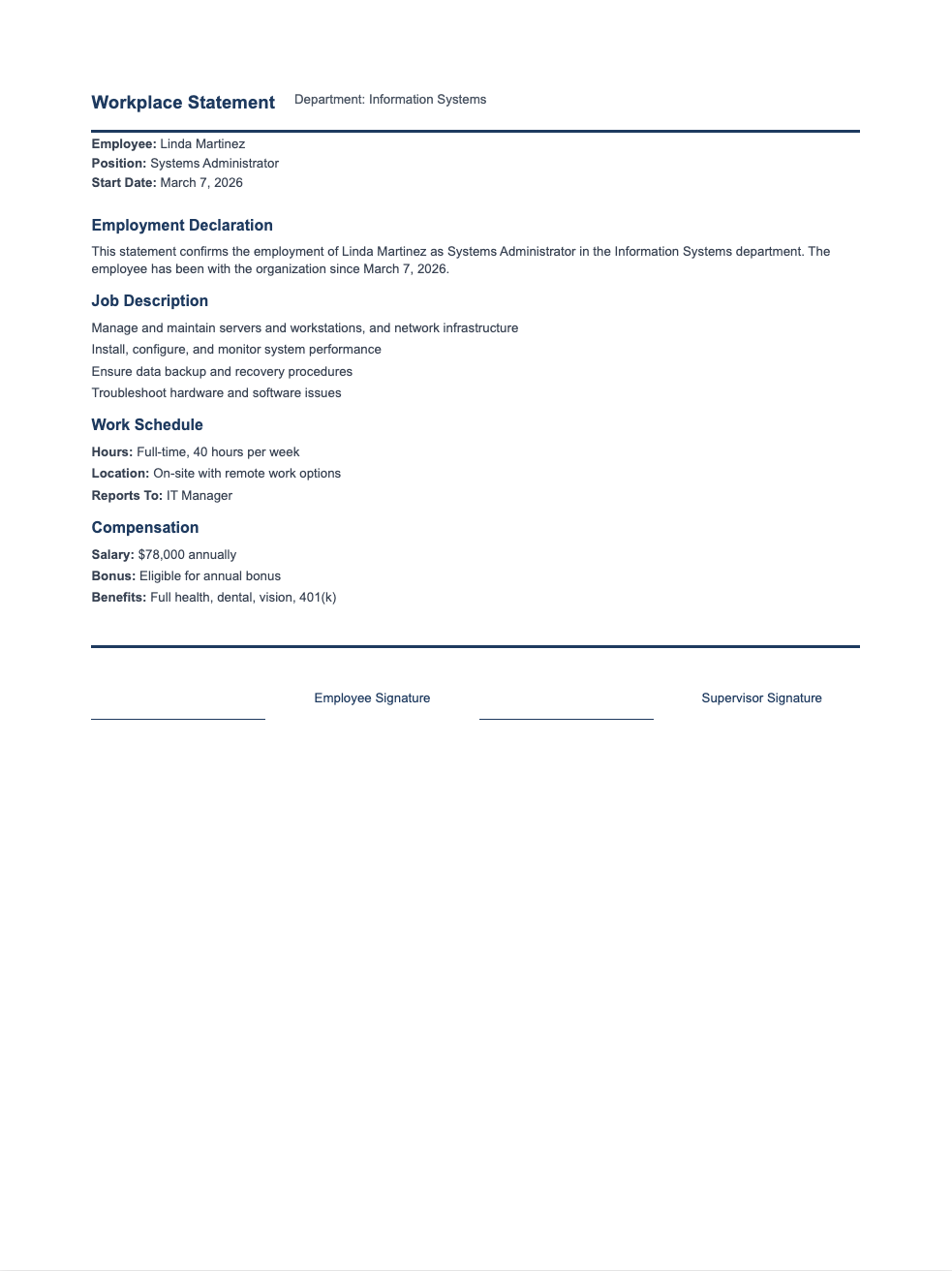 Boxed layout workplace statement